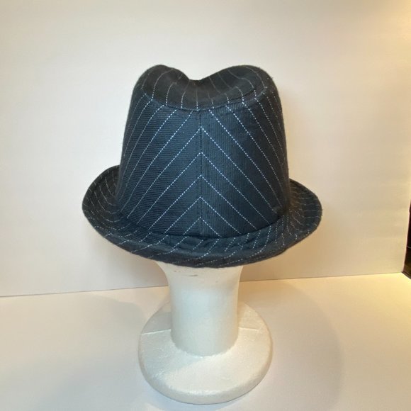 Unisex Black Fedora Hat White Thin Stripes - Picture 3 of 6